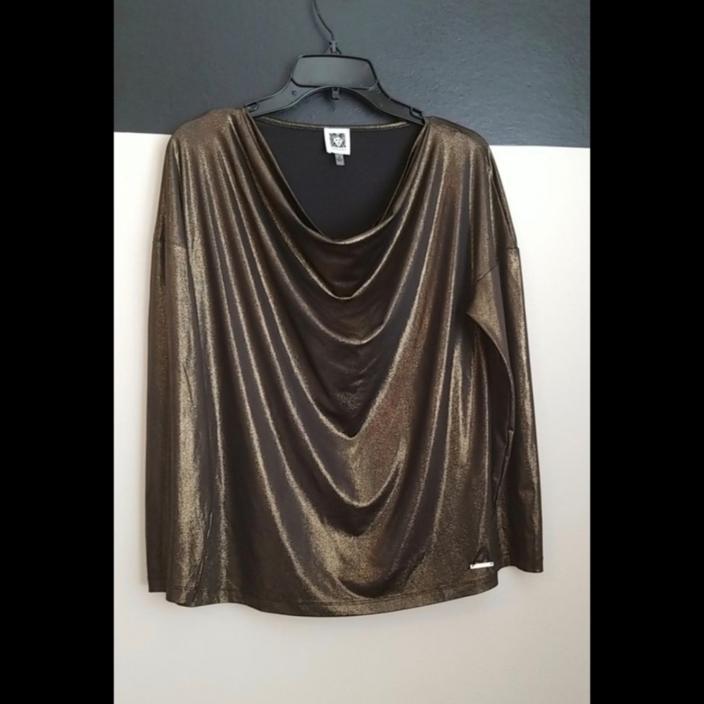 🆕️ LISTING!! GOLD LAME METALLIC COWL NECK BLOUSE - Picture 3 of 13